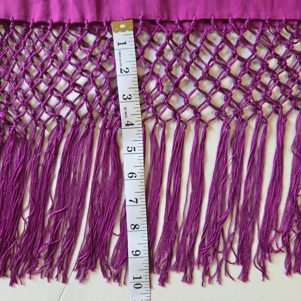 Ann Taylor 100% Silk Wrap Scarf Magenta Purple Macrame Knotted Fringe Shawl18x90